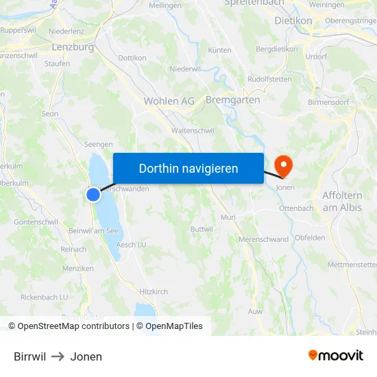 Birrwil to Jonen map