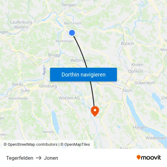 Tegerfelden to Jonen map
