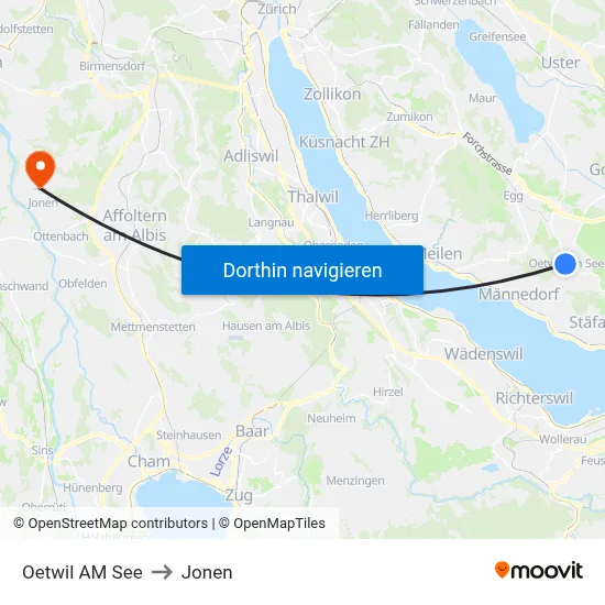 Oetwil AM See to Jonen map