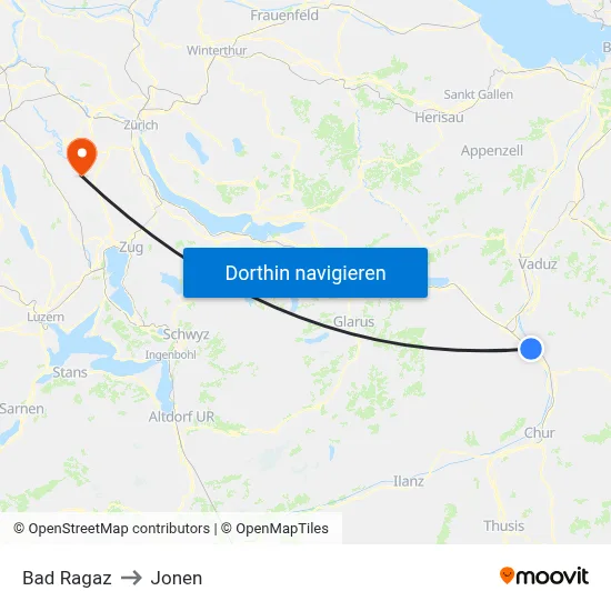 Bad Ragaz to Jonen map
