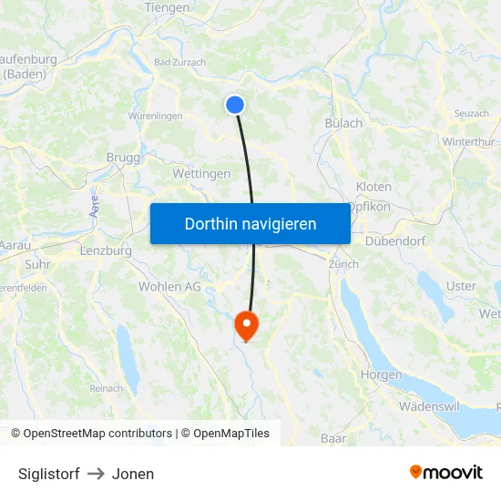 Siglistorf to Jonen map