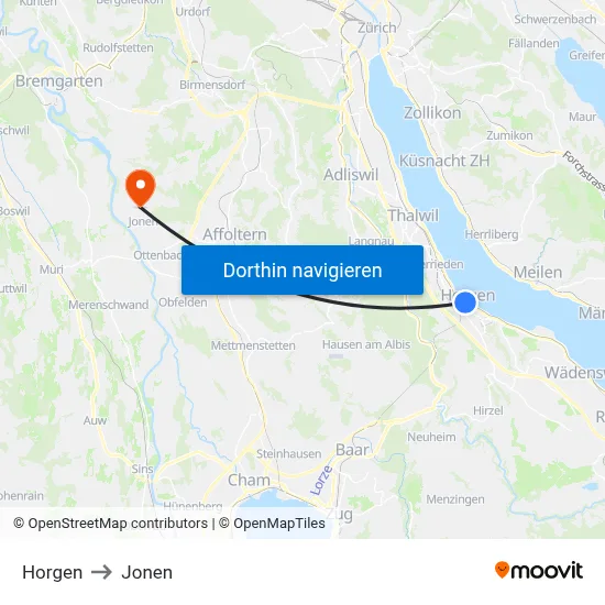 Horgen to Jonen map