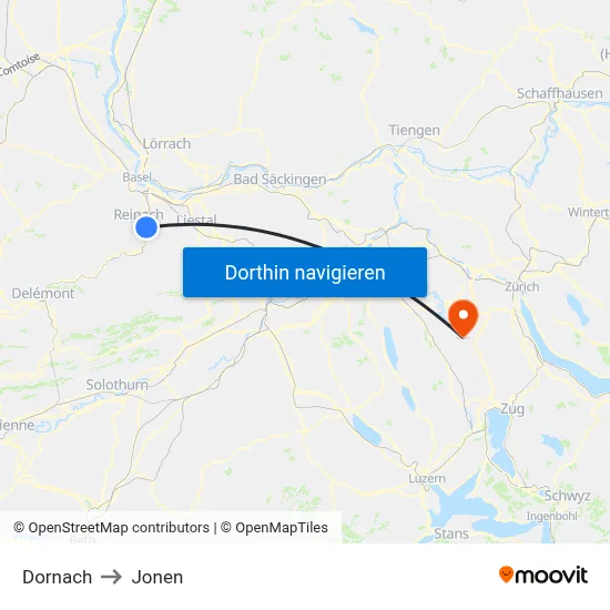 Dornach to Jonen map