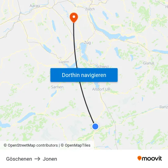 Göschenen to Jonen map