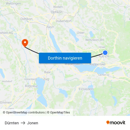 Dürnten to Jonen map