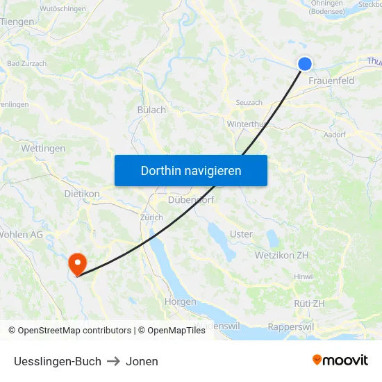 Uesslingen-Buch to Jonen map