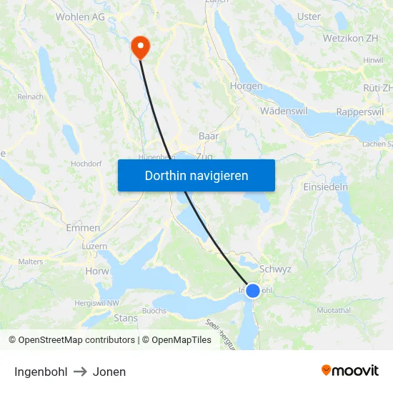 Ingenbohl to Jonen map