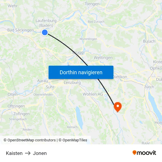 Kaisten to Jonen map