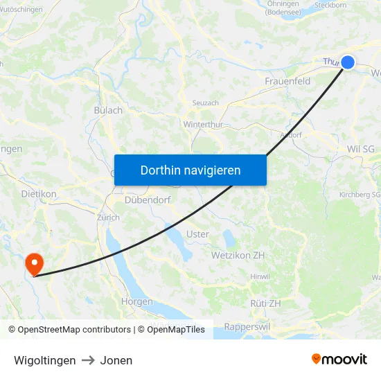 Wigoltingen to Jonen map