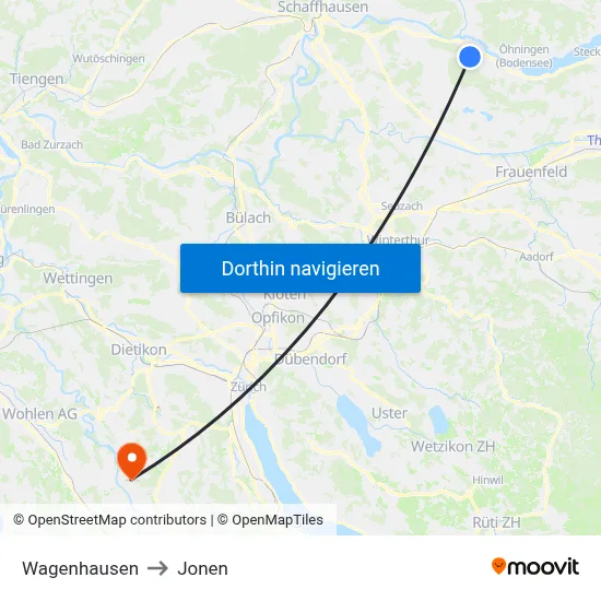 Wagenhausen to Jonen map