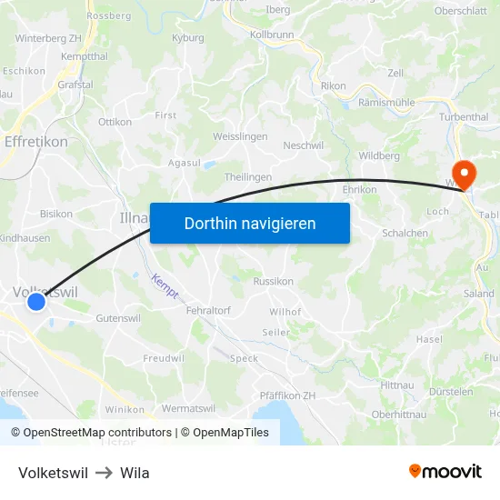 Volketswil to Wila map