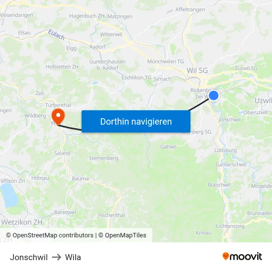 Jonschwil to Wila map