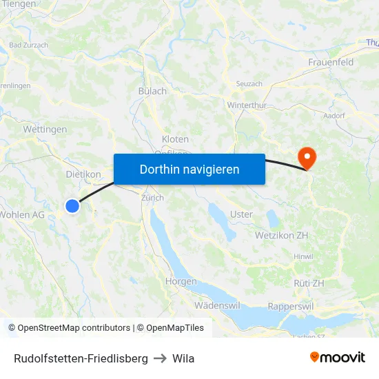 Rudolfstetten-Friedlisberg to Wila map