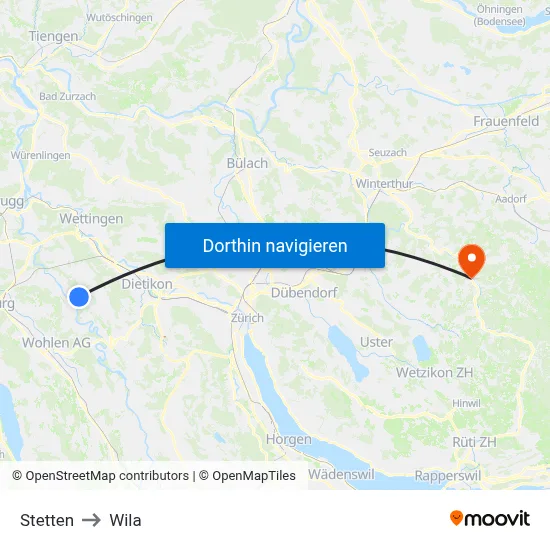 Stetten to Wila map