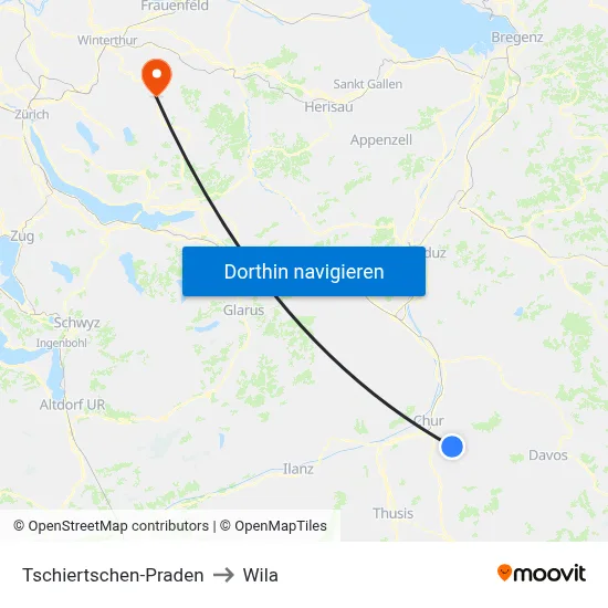Tschiertschen-Praden to Wila map