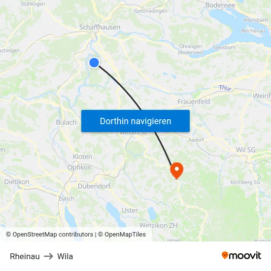 Rheinau to Wila map