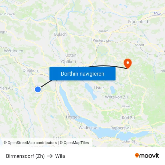 Birmensdorf (Zh) to Wila map