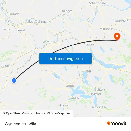 Wynigen to Wila map
