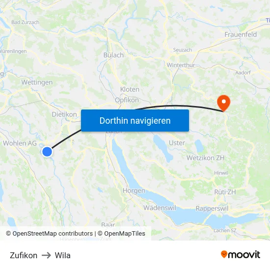 Zufikon to Wila map