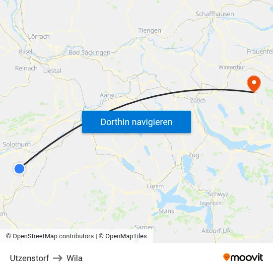 Utzenstorf to Wila map