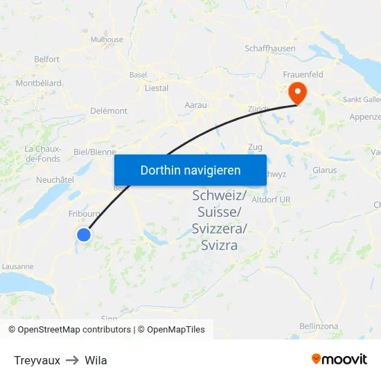 Treyvaux to Wila map