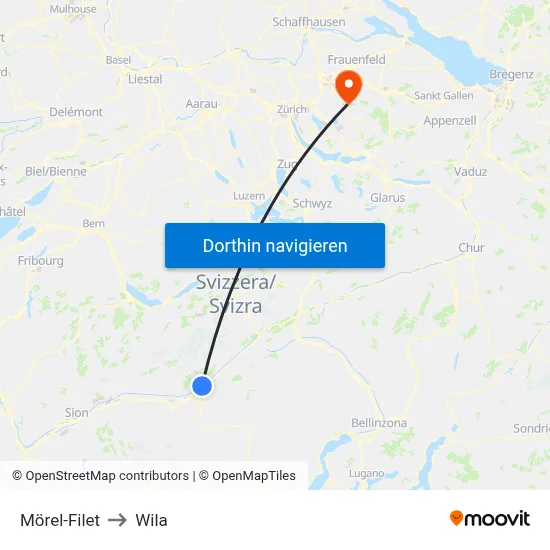 Mörel-Filet to Wila map