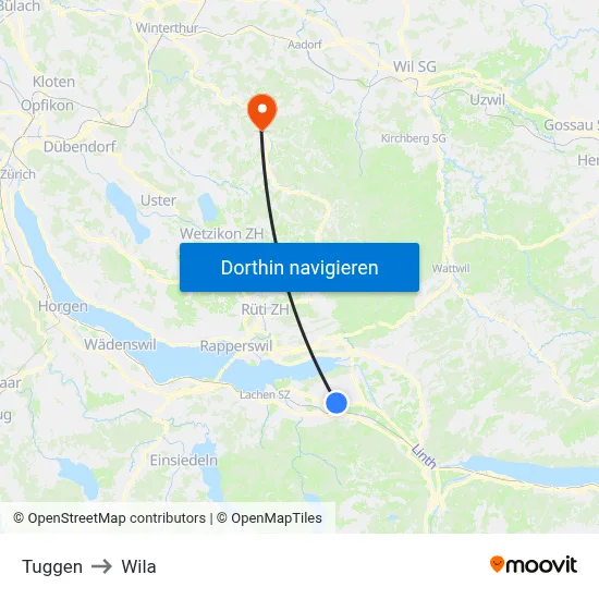 Tuggen to Wila map