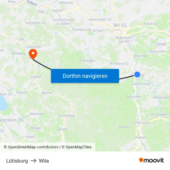Lütisburg to Wila map