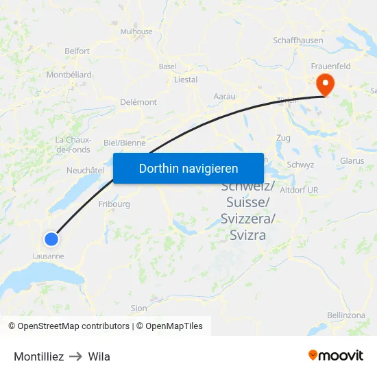 Montilliez to Wila map