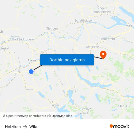 Holziken to Wila map