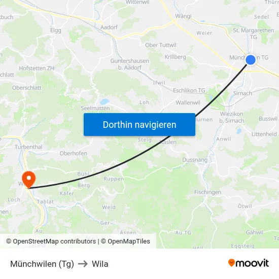 Münchwilen (Tg) to Wila map