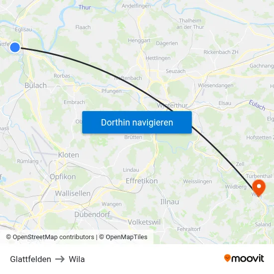 Glattfelden to Wila map