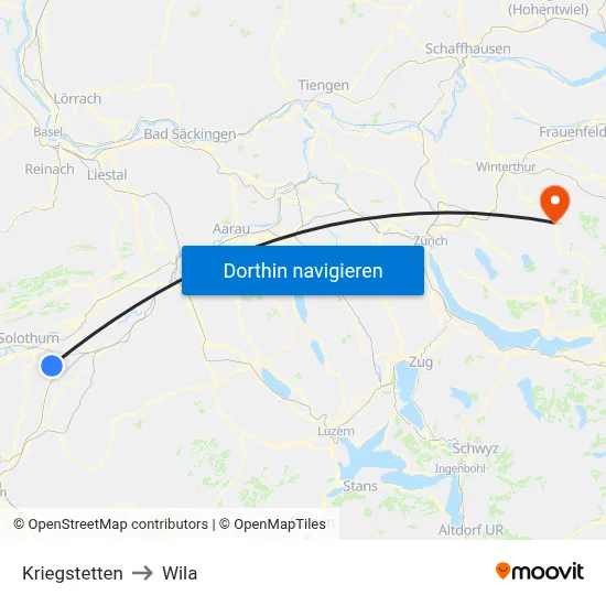 Kriegstetten to Wila map