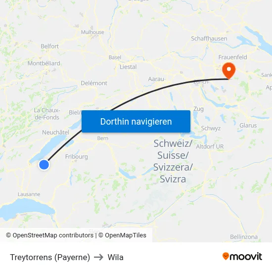 Treytorrens (Payerne) to Wila map