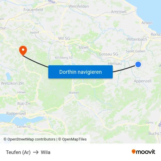 Teufen (Ar) to Wila map