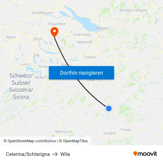 Celerina/Schlarigna to Wila map