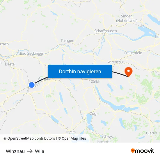 Winznau to Wila map