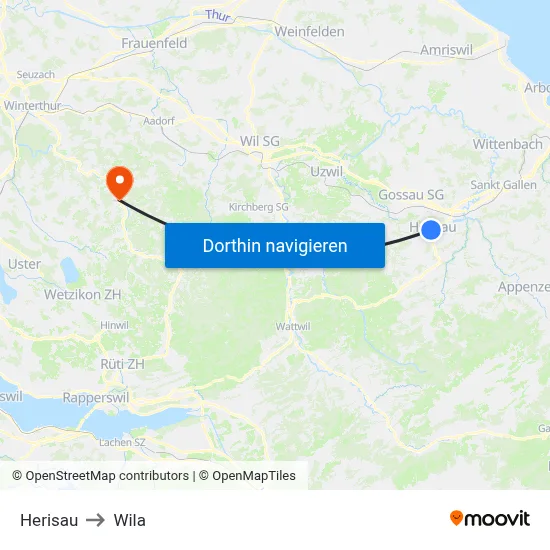 Herisau to Wila map