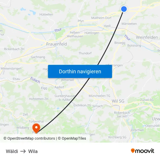 Wäldi to Wila map