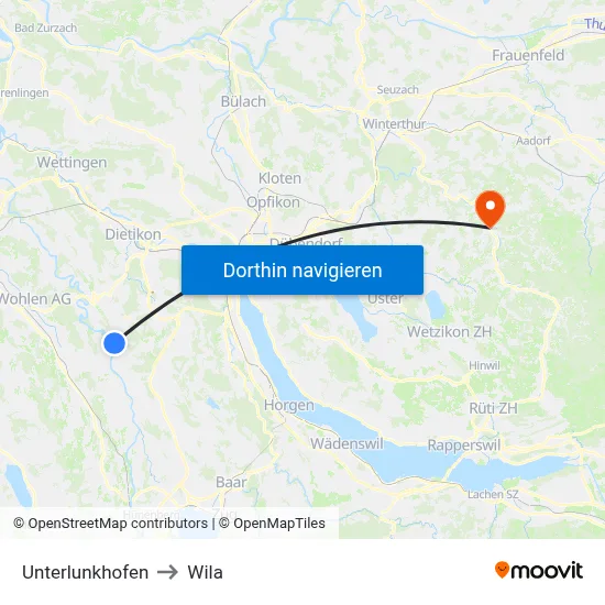 Unterlunkhofen to Wila map