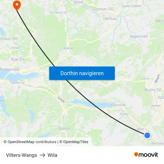 Vilters-Wangs to Wila map