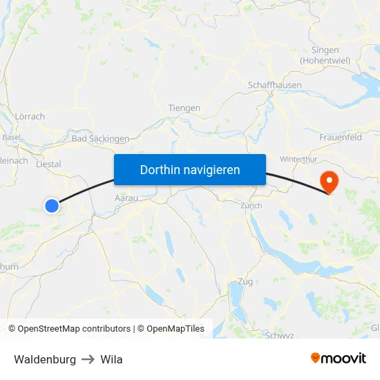 Waldenburg to Wila map