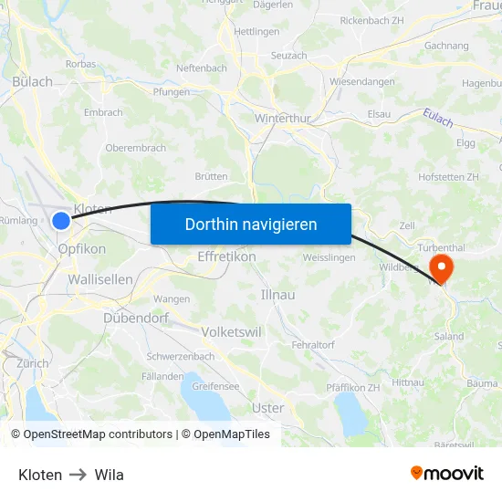 Kloten to Wila map