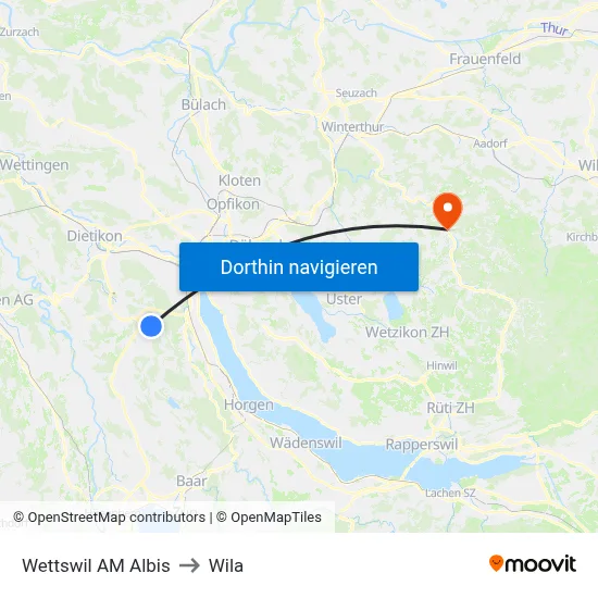 Wettswil AM Albis to Wila map