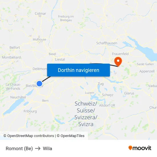 Romont (Be) to Wila map