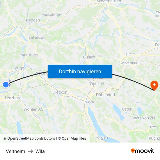 Veltheim to Wila map