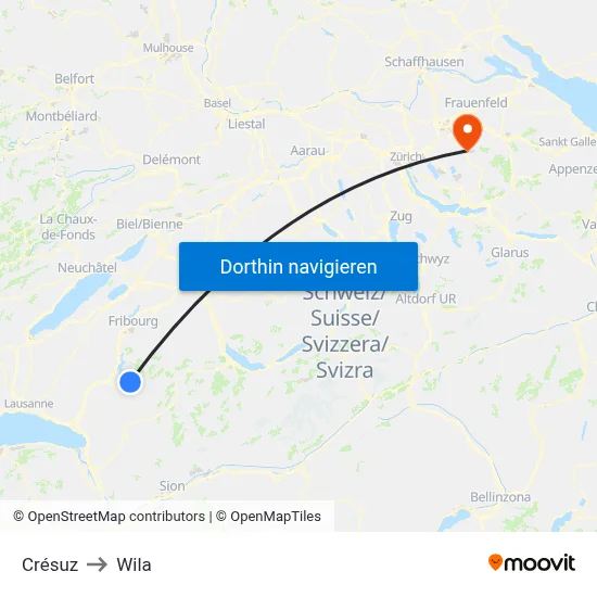 Crésuz to Wila map