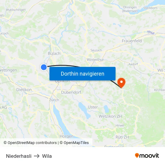 Niederhasli to Wila map