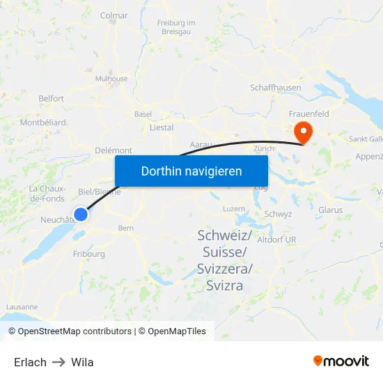 Erlach to Wila map