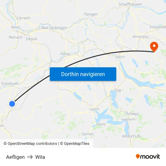 Aefligen to Wila map